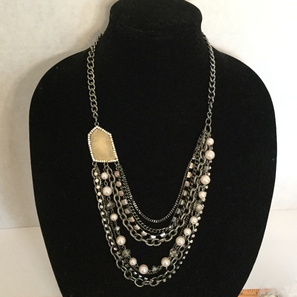 Multi Strand Silver Tone Statement Necklace